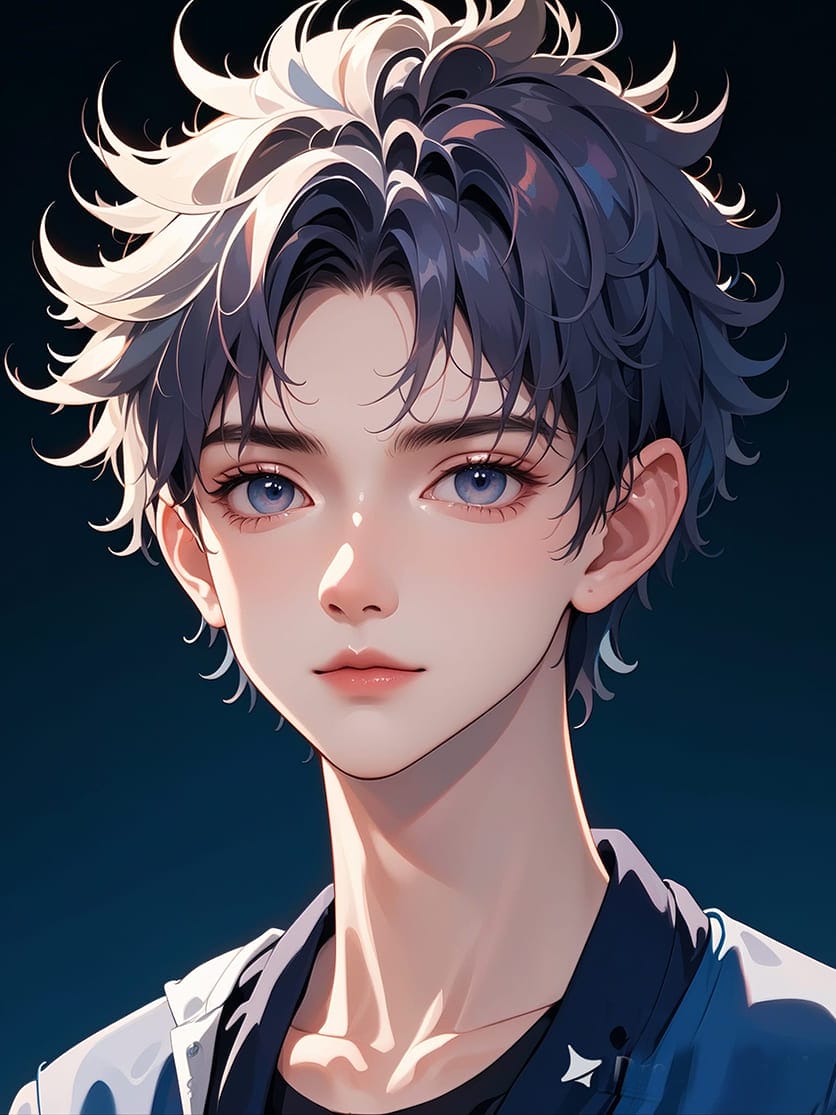 Xem hình ảnh AI anime nam cuốn hút với đôi mắt màu xanh xám và gương mặt đẹp