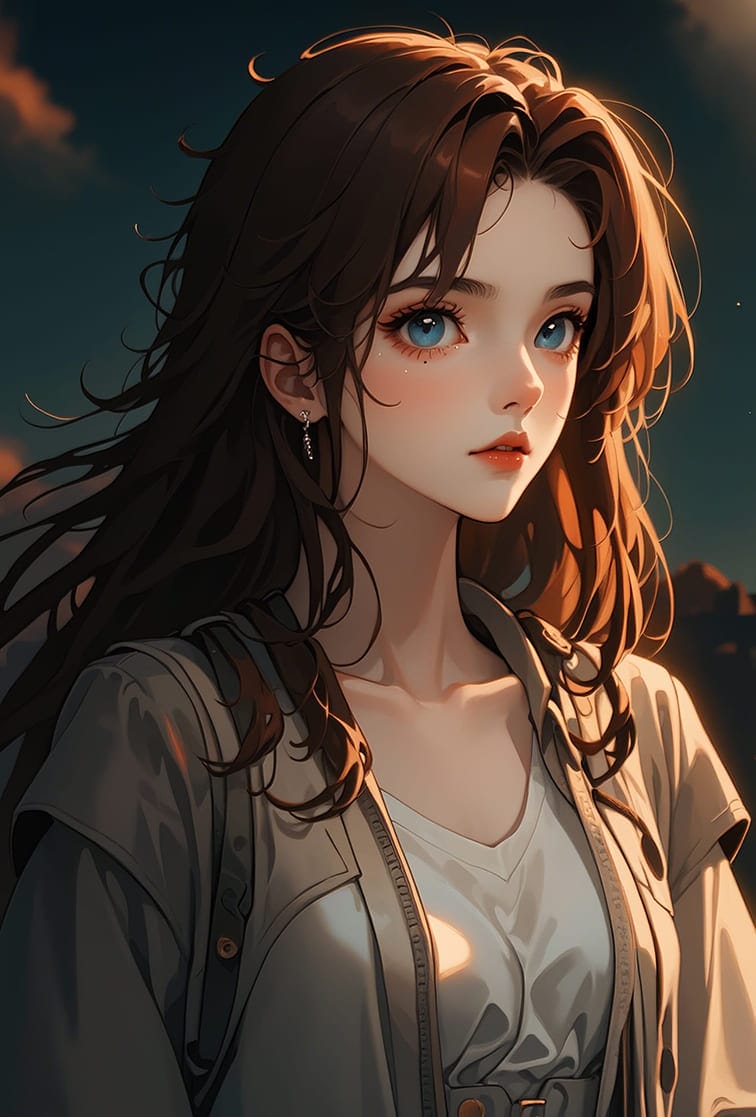 Hình nền điện thoại AI cô gái có đôi mắt xanh quyến rũ và chiếc áo khoác cute