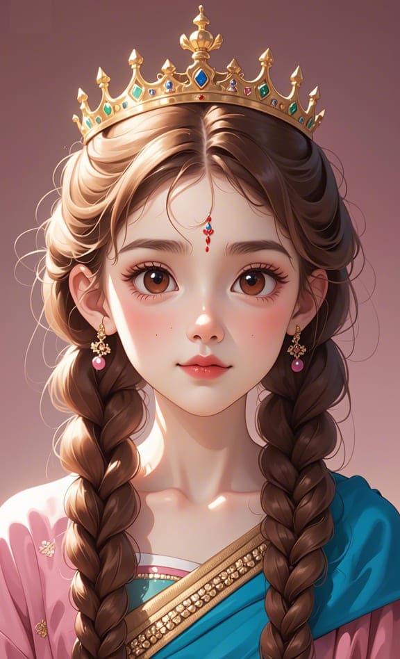 Hình nền điện thoại AI anime nữ gương mặt phúc hậu cùng chiếc vương miện lấp lánh