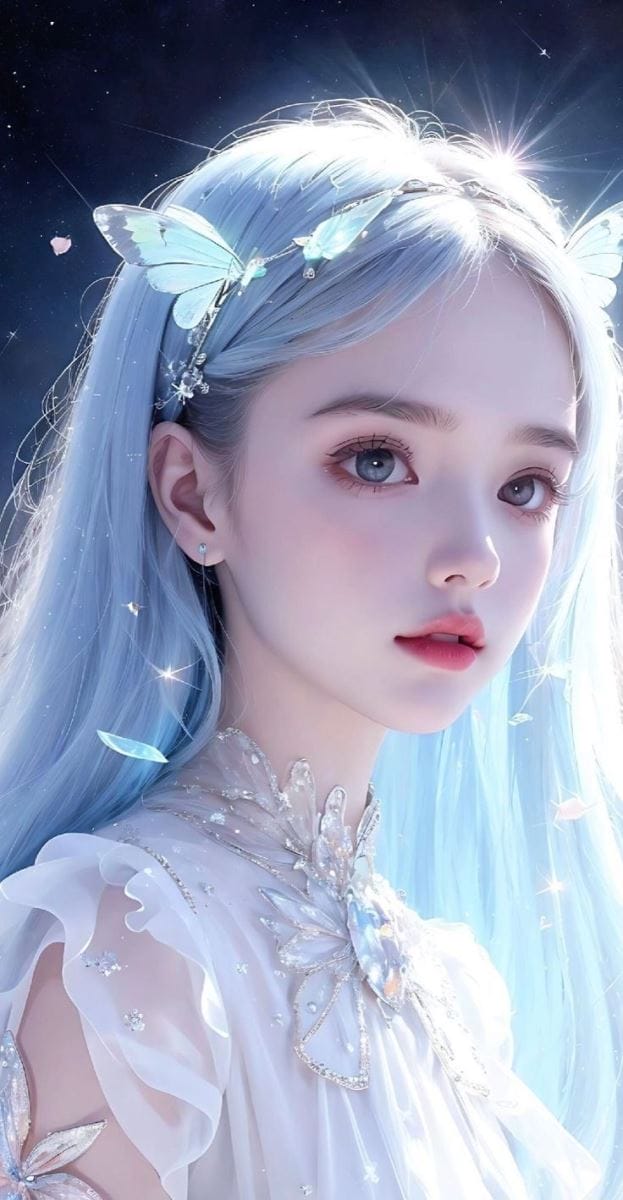 Xem hình ảnh AI Gương mặt đẹp như thiên thần cùng đôi mắt sấng và gam màu trắng