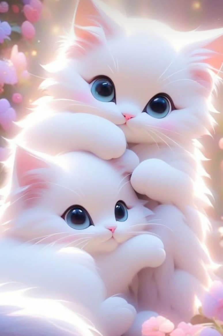 Xem hình ảnh AI Hai chú mèo trắng tạo hình cùng những bông hoa nghệ thuật