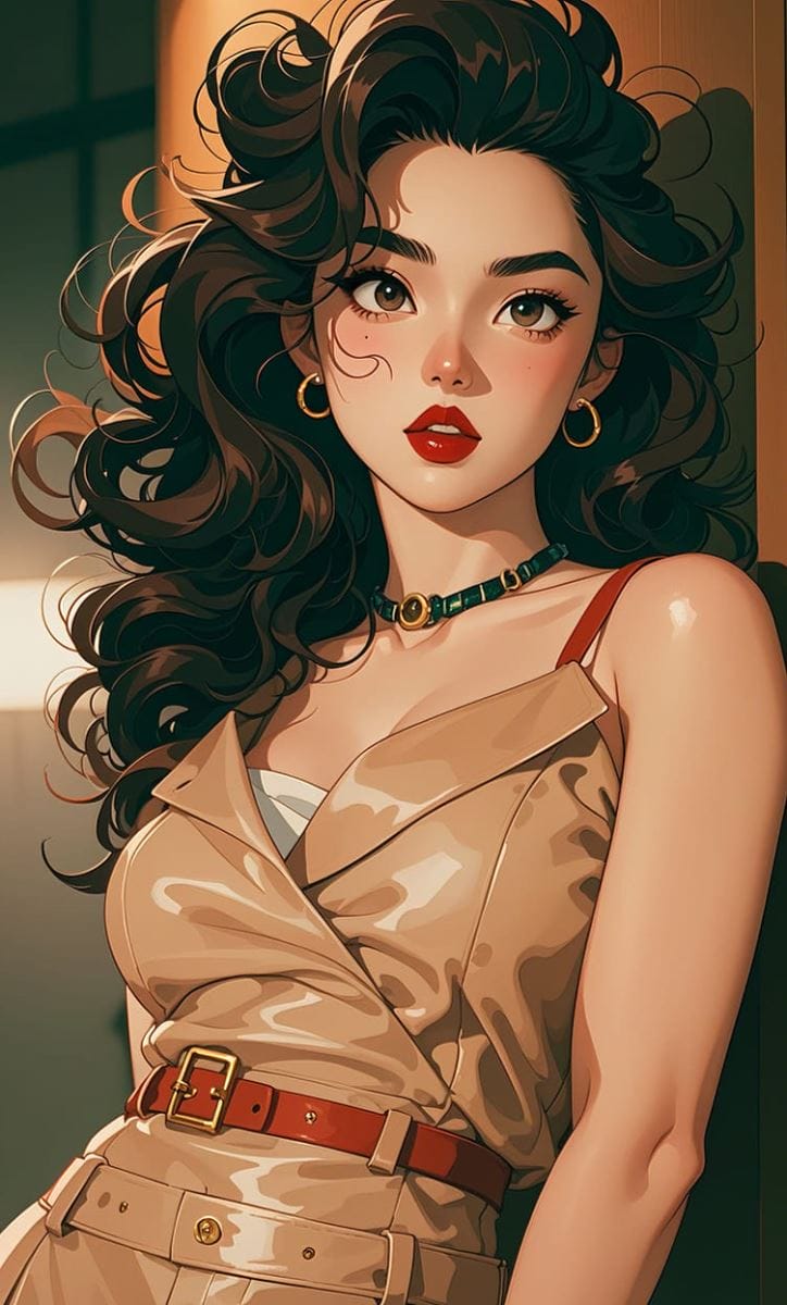 Hình nền điện thoại AI cô gái tực cửa với chiếc váy cá tính và năng năng động