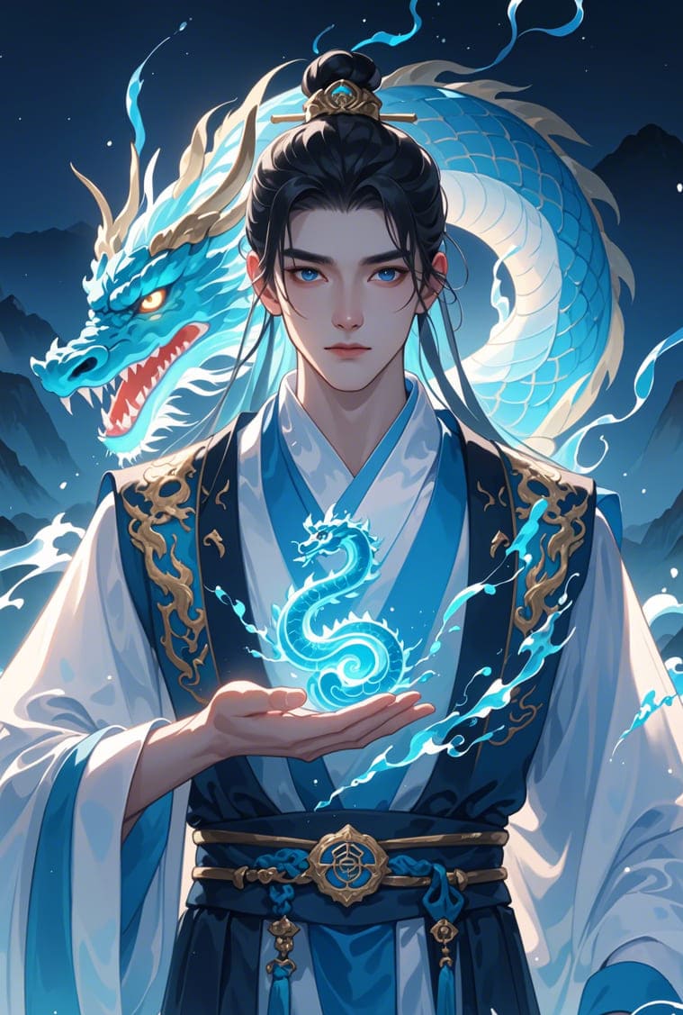 Hình ảnh AI anime nam đẹp trai điều khiển những chú rồng thiêng