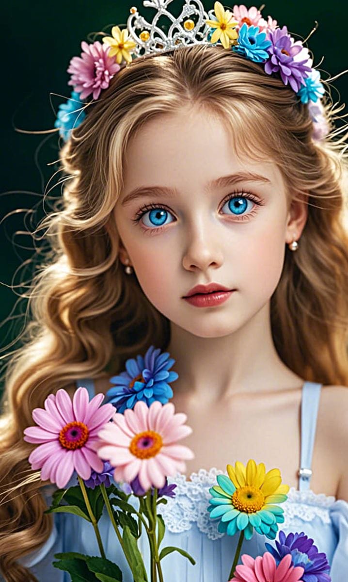 Hình nền điện thoại AI cô né với những bông hoa sắc màu rực rỡ cài trên chiếc vương miện