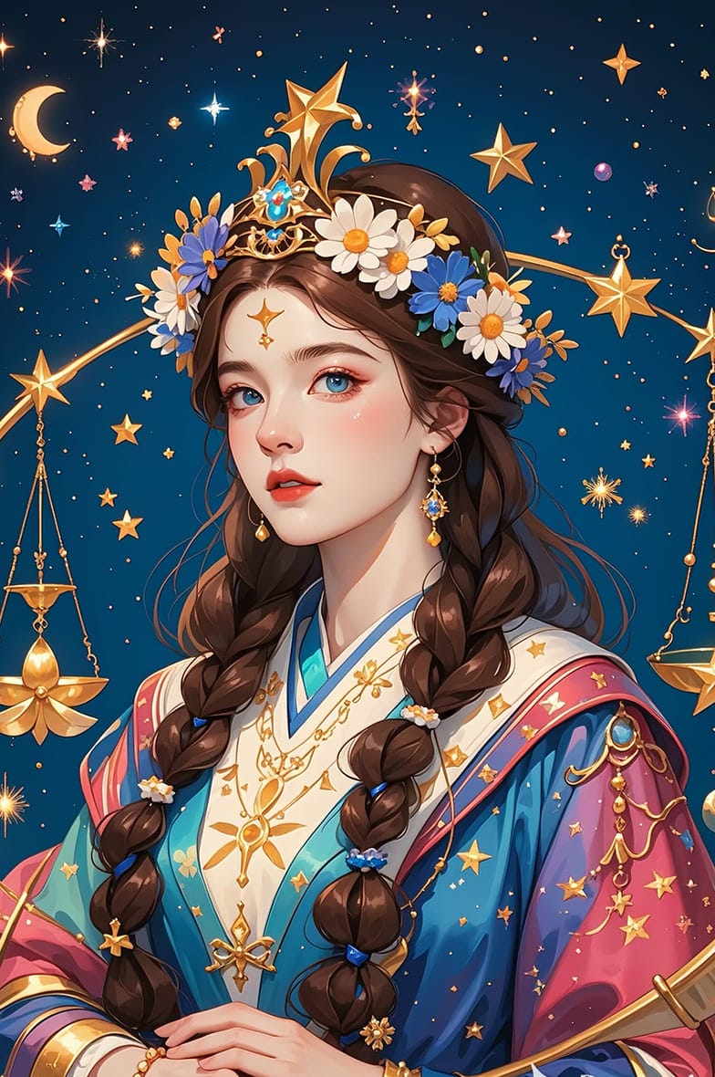 Hình nền điện thoại AI thiếu nữ xinh đẹp kết hợp với vầng trăng và những ánh sao