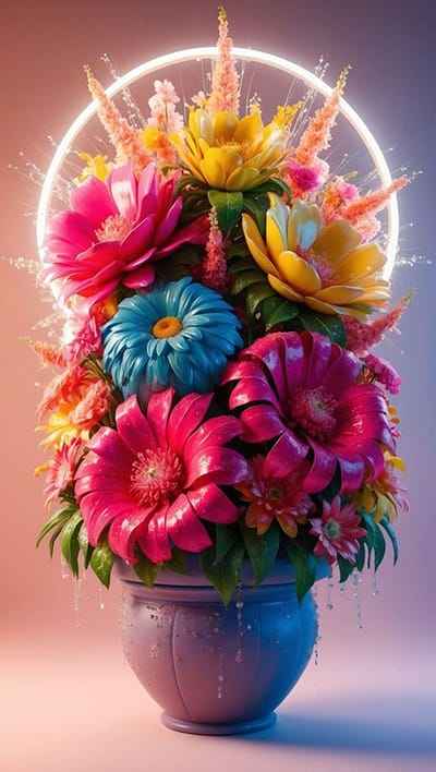 Hình ảnh AI bình hoa công nghệ kỹ thuật số rực rỡ