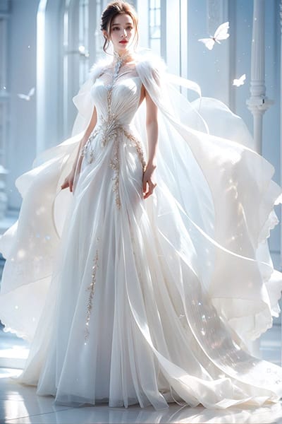 Xem hình ảnh AI cô gái với bộ váy trắng long lanh đẹp như thiên thần