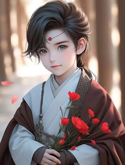 Xem hình ảnh AI Cậu bé đẹp trai với những bông hồng đỏ trên tay