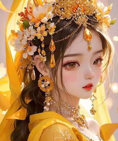 Xem hình ảnh AI Chiếc váy màu vàng kết hợp trang sức vàng rực rỡ