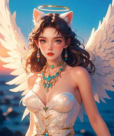 Xem hình ảnh AI Cô gái có chiếc vòng đẹp và đôi cánh thiên thần