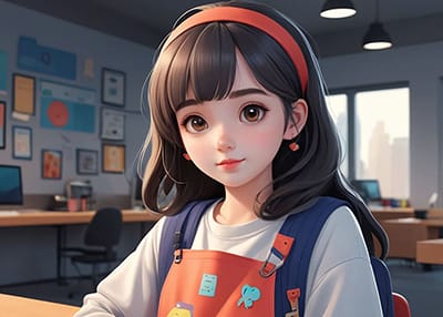 Xem hình ảnh AI anime nữ có chiếc yếm và nơ đỏ cùng đôi mắt to tròn