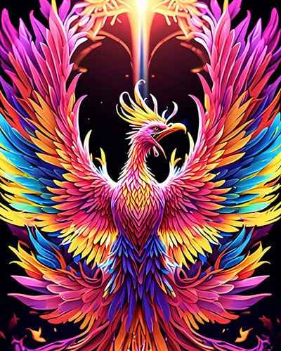 Xem hình ảnh AI Chú chim phượng hoàng với sắc màu cầu vồng