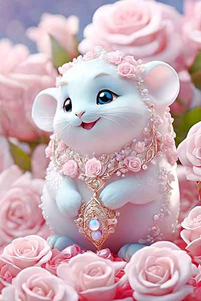 Xem hình ảnh AI Chú chuột trắng đáng yêu cùng những bông hoa hồng tuyệt đẹp