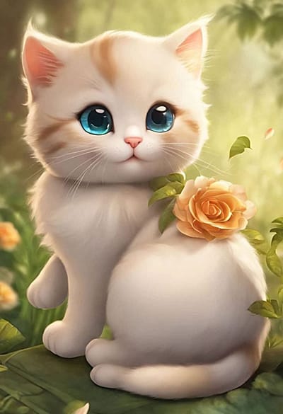 Xem hình ảnh AI Chú mèo con tạo dáng với bông hoa hồng