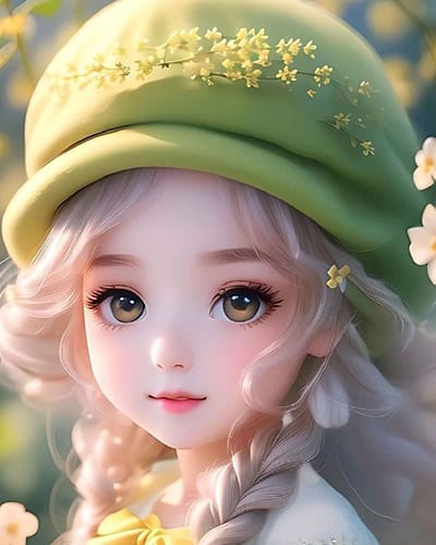 Xem hình ảnh AI Cô bé siêu dễ thương với đôi mắt to tròn và chiếc mũ xanh cài hoa