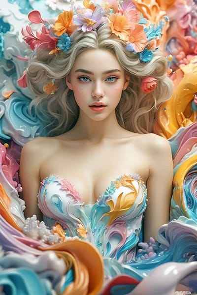 Xem hình ảnh AI Cô gái hoa mình vào những bông hoa và hiệu ứng nghệ thuật