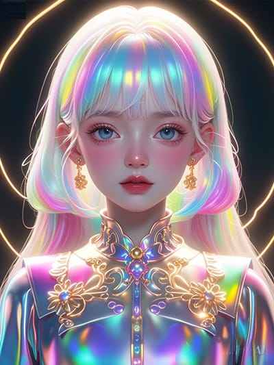 Xem hình ảnh AI Cô gái với trang phục và hiệu ứng cầu vồng đẹp mắt