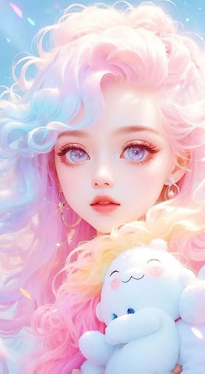 Xem hình ảnh AI Cô gái với sác màu tím hồng dễ thương