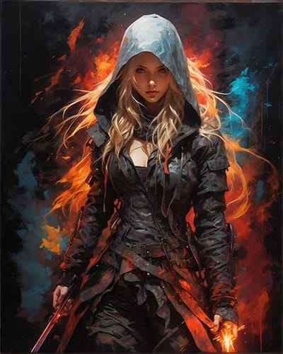 Xem hình ảnh AI Cô gái với thanh kiếm trong tay và bộ trang phục chiến binh cực ngầu