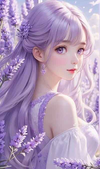 Xem hình ảnh AI Cô gái xinh đẹp với gam màu tím và đôi môi đỏ