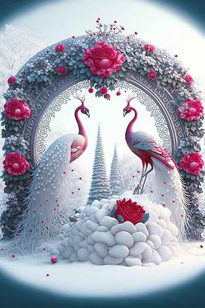 Xem hình ảnh AI Đôi chim công tuyệt đẹp cùng hoa văn trang trí nghệ thuật