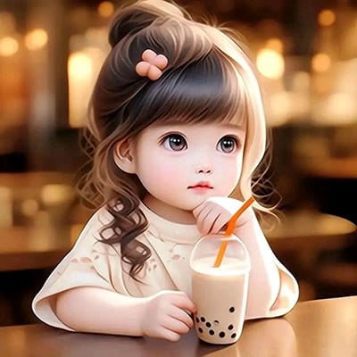 Xem hình ảnh AI Cô bé đẹp như thiên thần bên cốc trà sữa