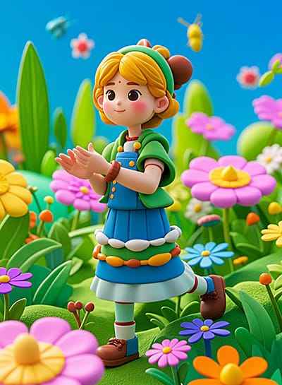 Xem hình ảnh AI Hình ảnh AI 3D cô bé trong vườn hoa rực rỡ