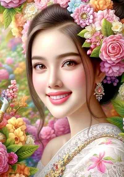 Xem hình ảnh AI Cô gái với nụ cười rạng ngời cùng muôn hoa khoe sắc