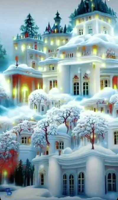 Xem hình ảnh AI Tòa lâu đài phủ đầy tuyết trắng