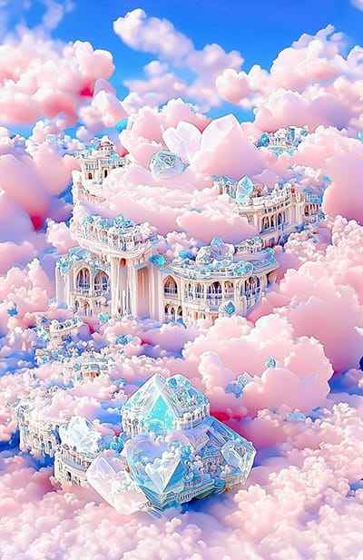 Xem hình ảnh AI Tòa lâu đài và những ánh mây màu hồng tuyệt đẹp