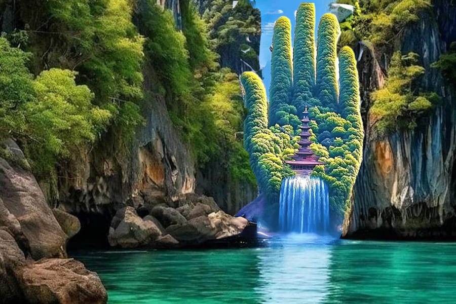 Hình ảnh thác nước hình bàn tay nghệ thuật