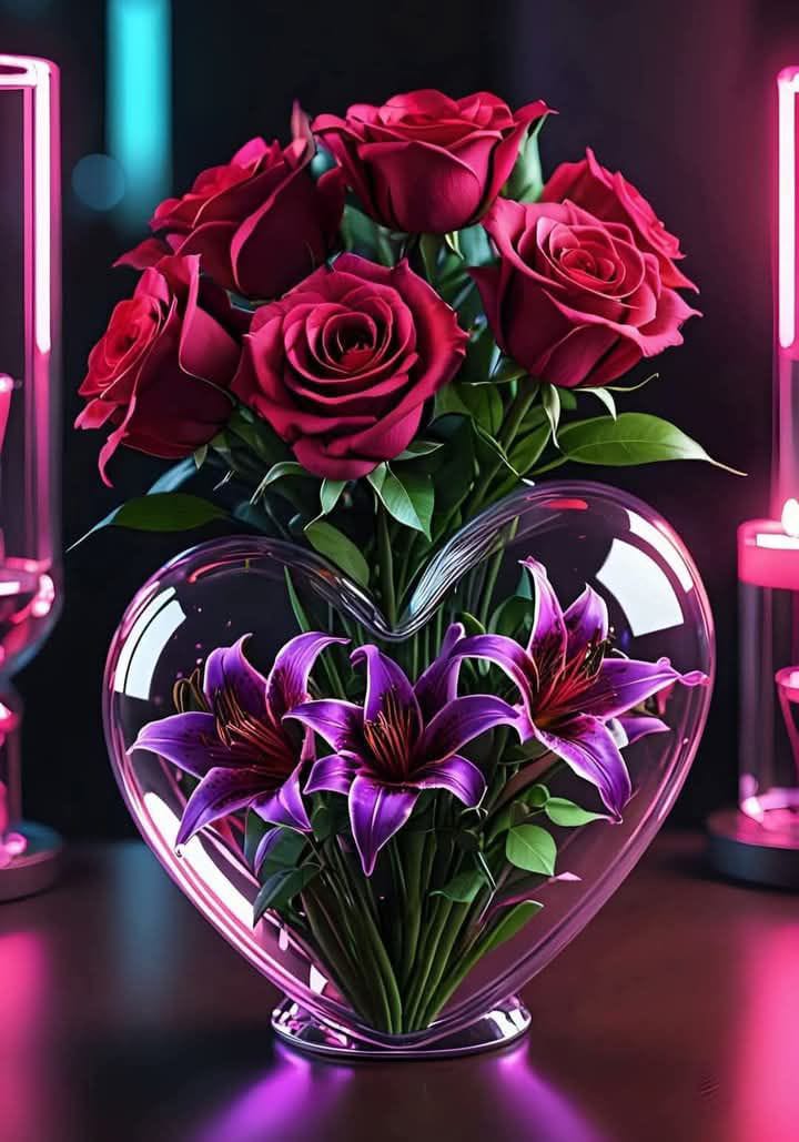 Hình ảnh bình hoa hồng hình trái tim tuyệt đẹp