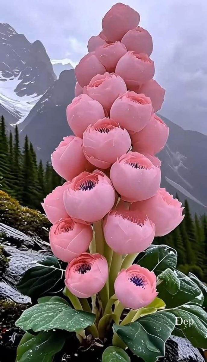 Hình ảnh cây hoa với những bông hoa màu hồng tạo thành tháp hoa