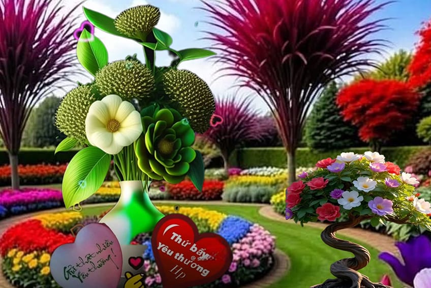 Hình ảnh công viên tràn ngập sắc hoa được tạo ra từ công nghệ AI