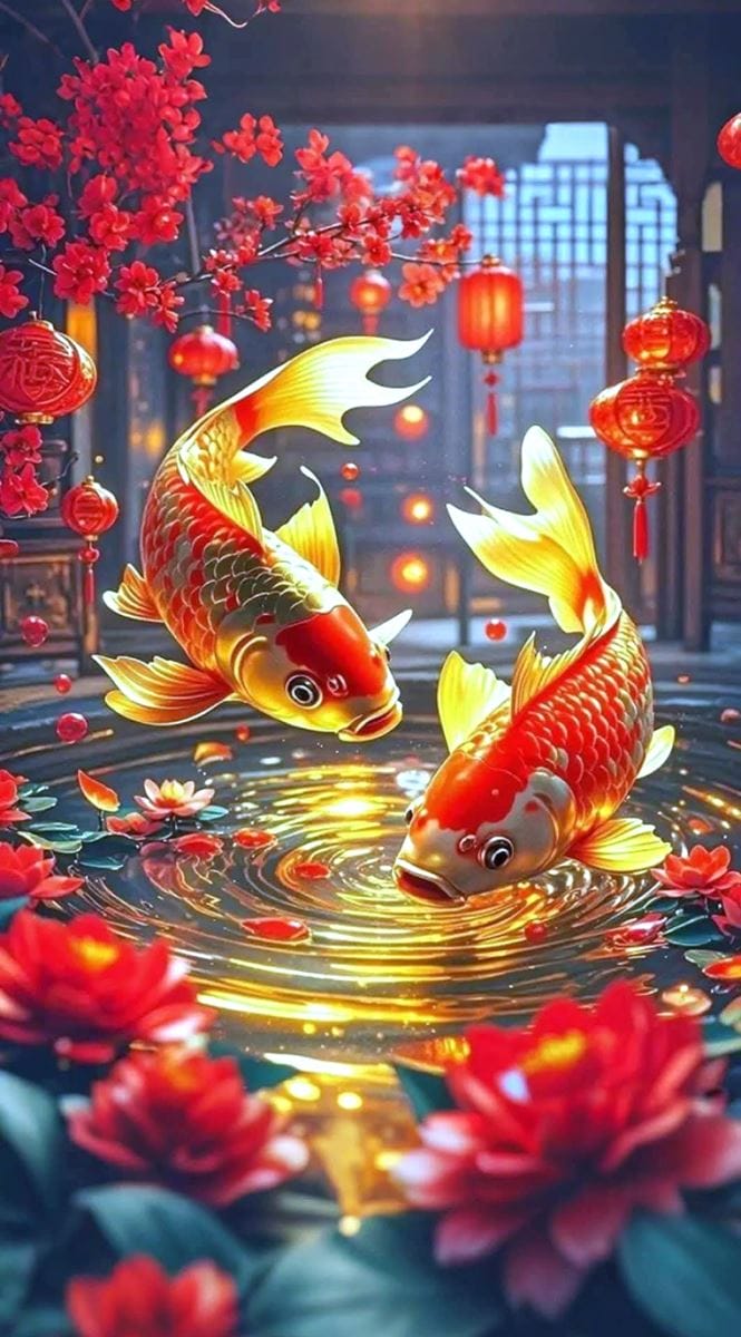 Hình ảnh tuyệt đẹp về hoa và cá koi Nhật Bản sản phẩm từ AI