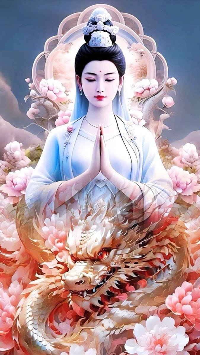 Hình nền điện thoại với quan thế âm cởi rồng đi phù độ chúng sinh tuyệt đẹp