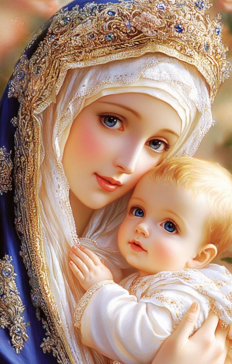 Hình ảnh AI mẹ bế con đẹp như thiên thần