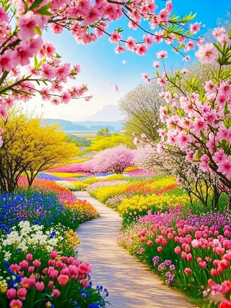 Hình ảnh hoa đào khoe sắc cùng ngàn hoa rực rỡ