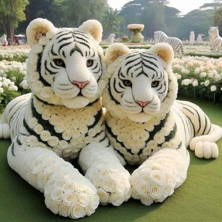 Hình ảnh hai chú hổ được tạo từ những bông hoa sản phẩm từ AI