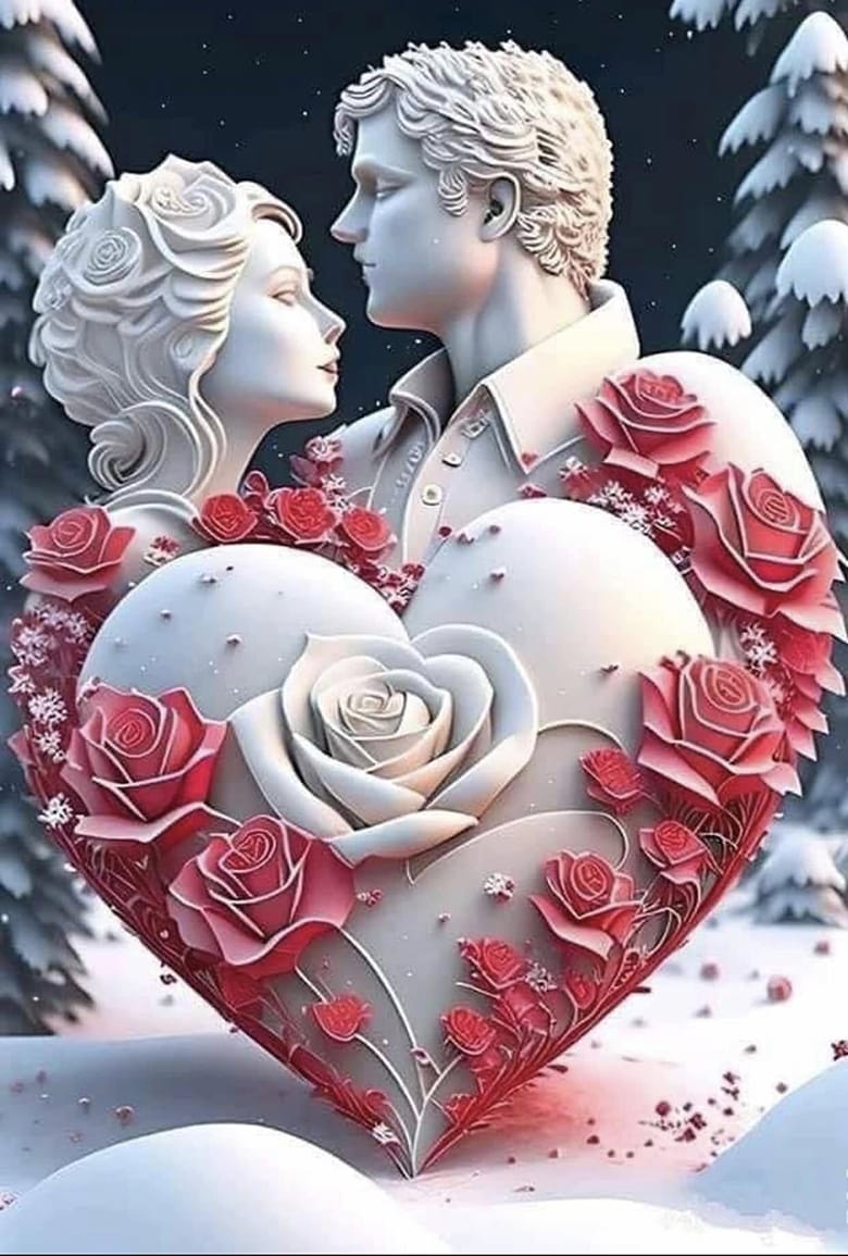 Hình ảnh tượng sáp với trái tim và những bông hoa hồng sản phẩm từ AI