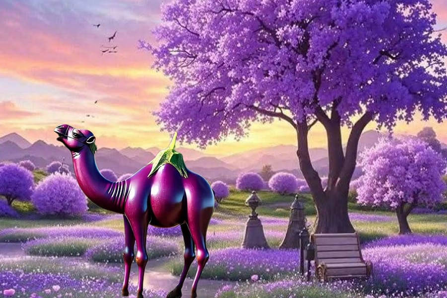 Hình ảnh quả cà tím hình chú lạc đà đẹp ngộ nghĩnh sản phẩm từ AI