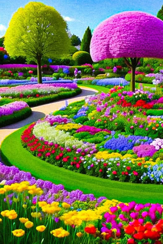 Hình ảnh khu vườn hoa đầy màu sắc rực rỡ sản phẩm từ AI