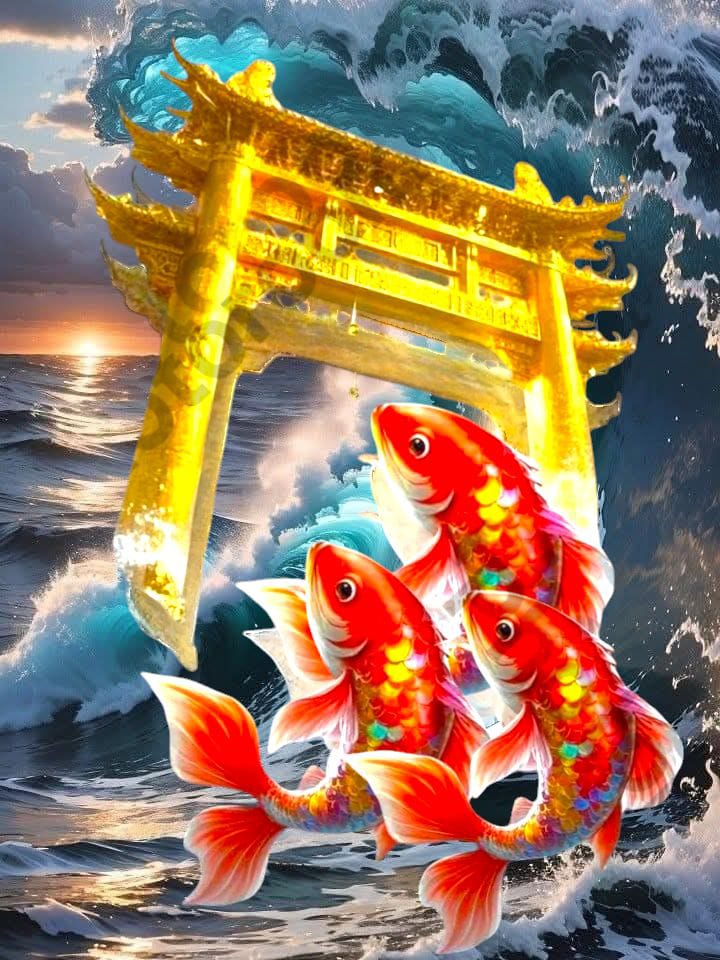 Hình ảnh cá chép vượt vũ môn quan sản phẩm từ AI