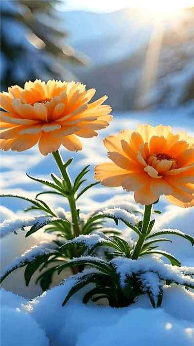 Hình ảnh những bông hoa cúc vàng nở trong tuyết sản phẩm từ AI