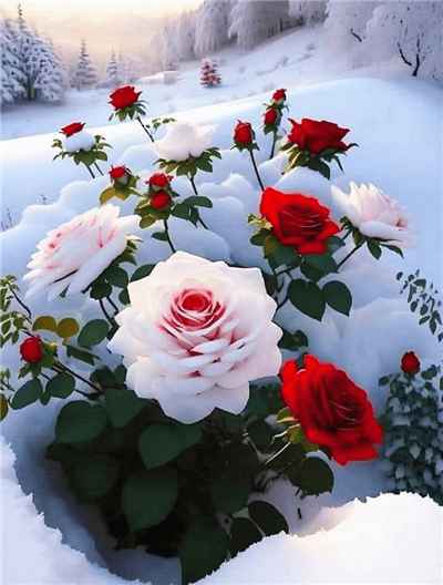 Hình ảnh những bông hoa hồng nhung tuyệt đẹp vươn lên trong tuyết lạnh