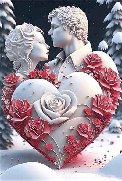 Hình ảnh tượng sáp với trái tim và những bông hoa hồng sản phẩm từ AI