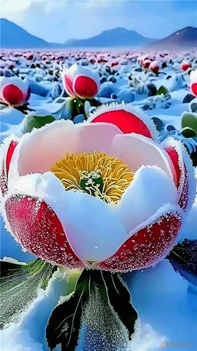 Hình ảnh rừng hoa nở rộ trong tuyết tuyệt đẹp sản phẩm từ AI