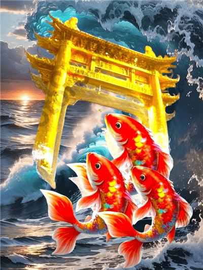 Hình ảnh cá chép vượt vũ môn quan sản phẩm từ AI