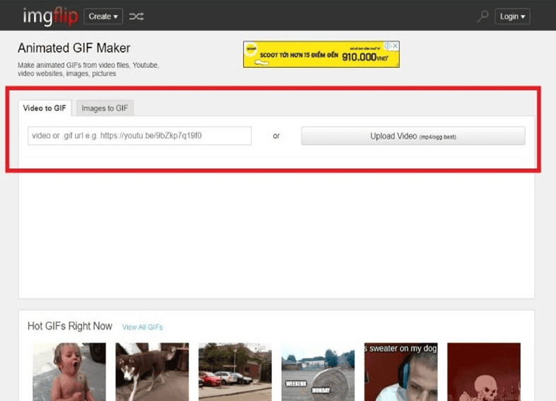 Tạo ảnh GIF bằng video tại trang imgflip